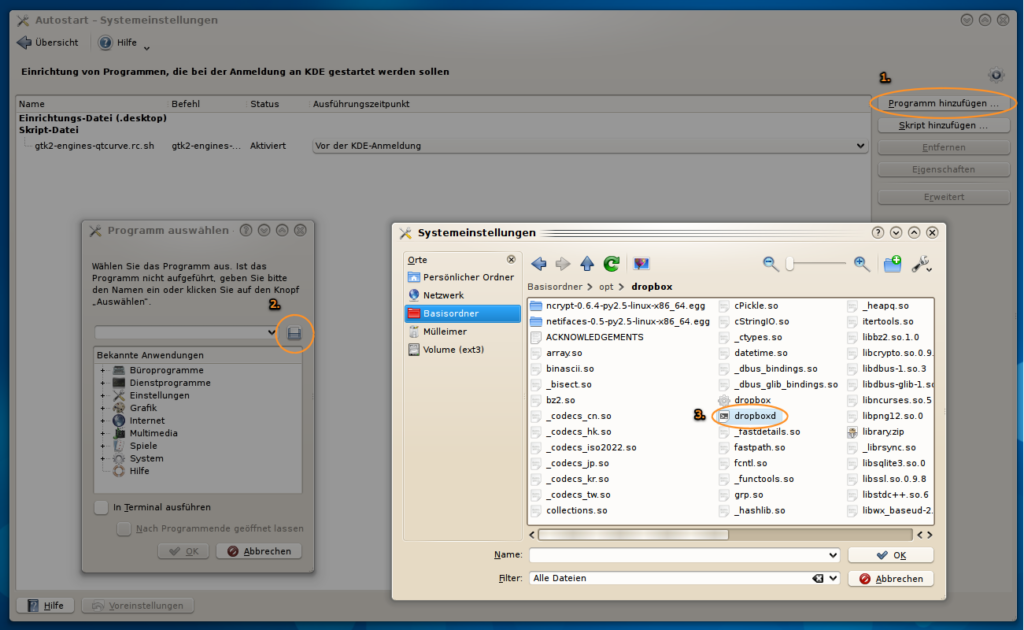 Screenshot: Autostart-Einstellungen von KDE