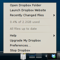 Screenshot: Tray-Menü von Dropbox
